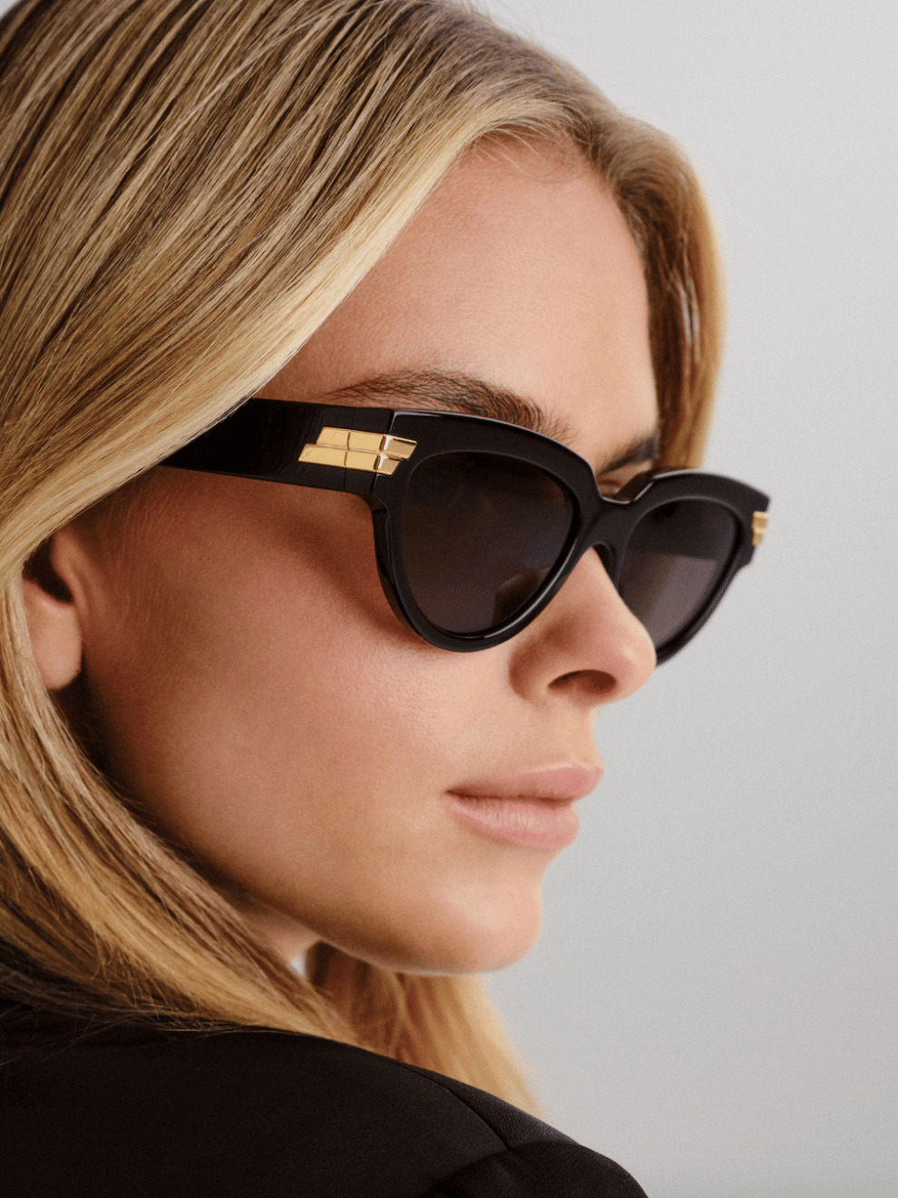 Cat Eye Gold Tone Sunglasses in Black
