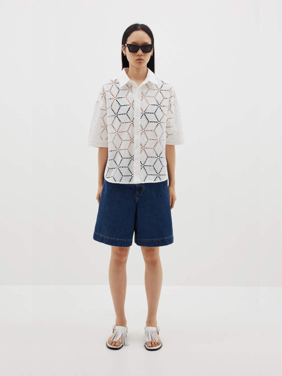 Cotton Lace Shirt in White