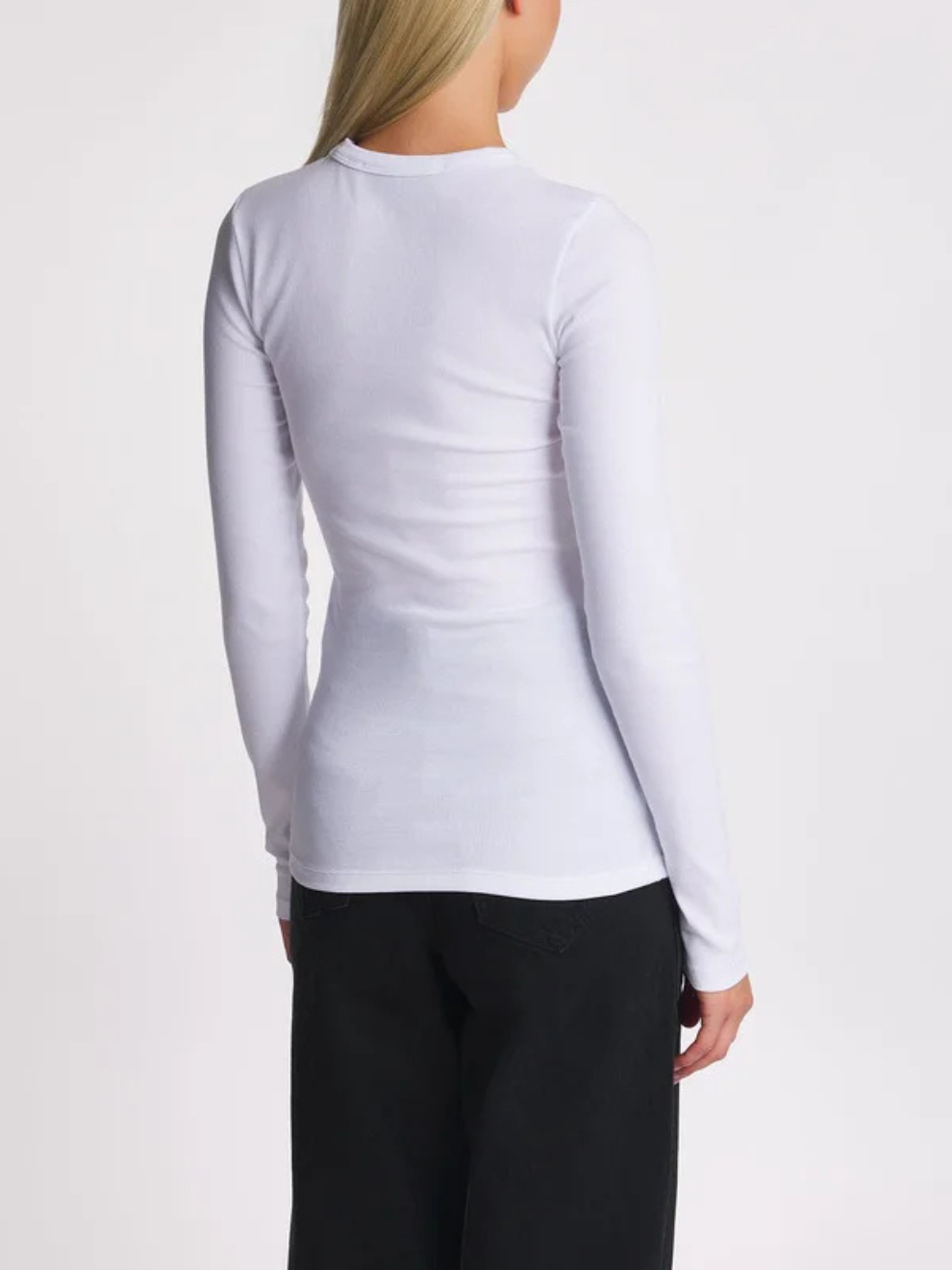 PRE-ORDER Long Sleeve Fine Rib Top in Optic White