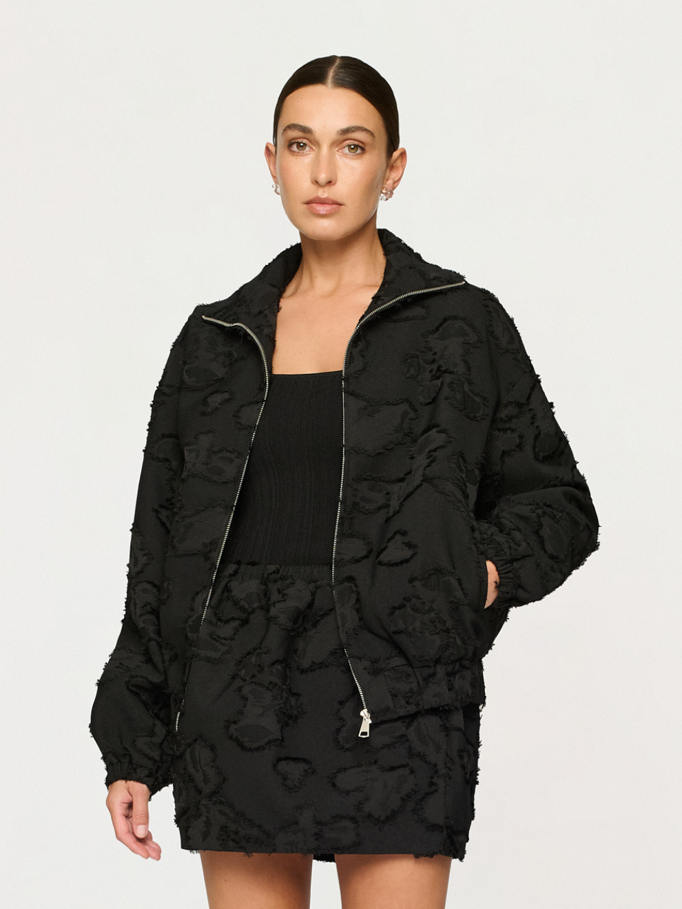 Valor Bomber in Black Clipped Jacquard