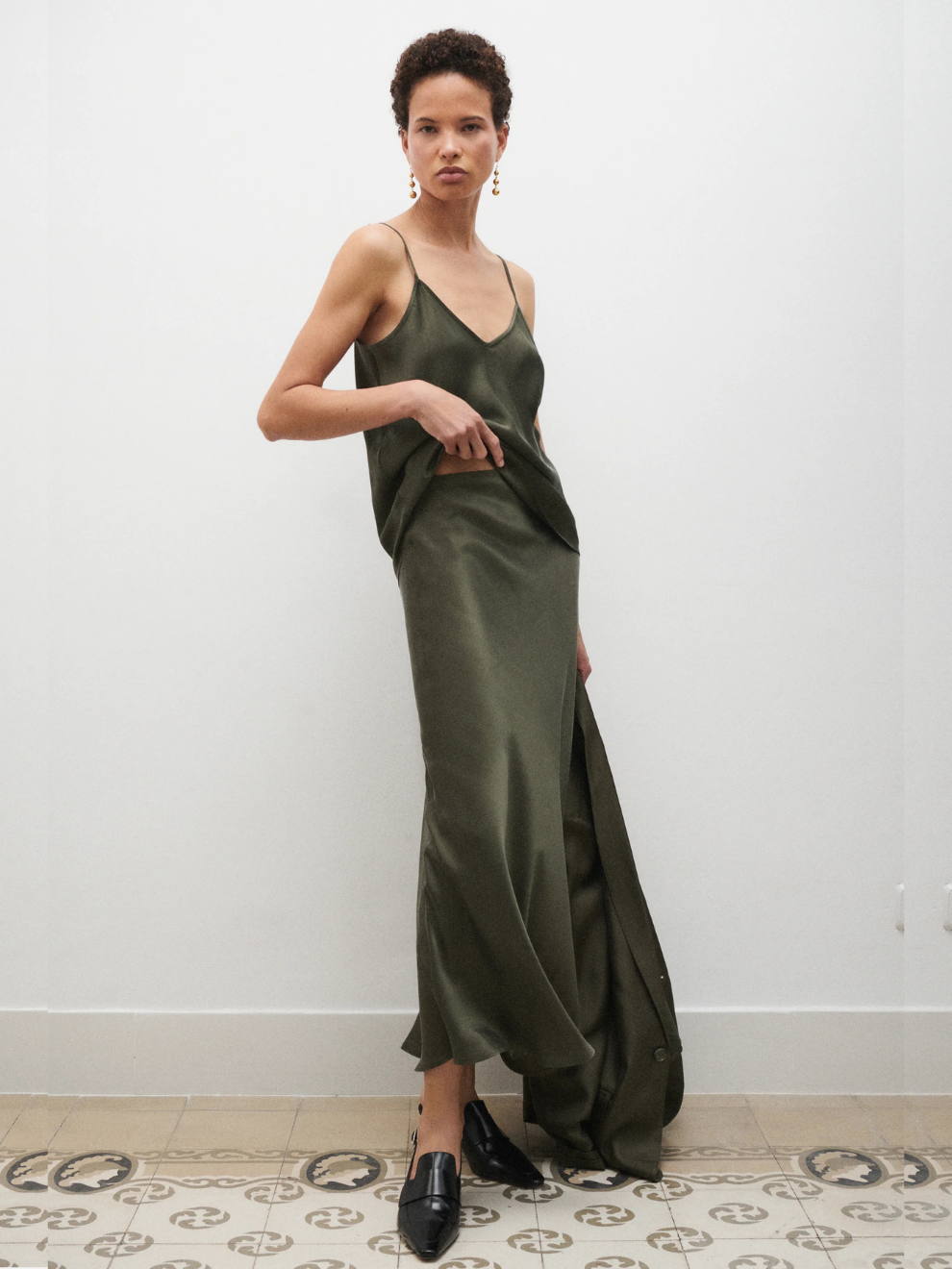 Long Bias Cut Skirt in Pine