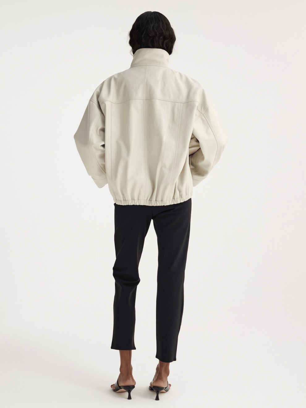 PRE-ORDER Leather Bomber Jacket in Chalk