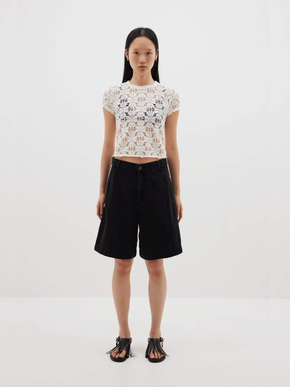 Denim Bermuda Shorts in Black