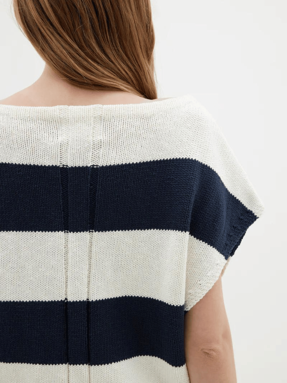 Boatneck Cap Sleeve Knit in Ink/Natural Stripe