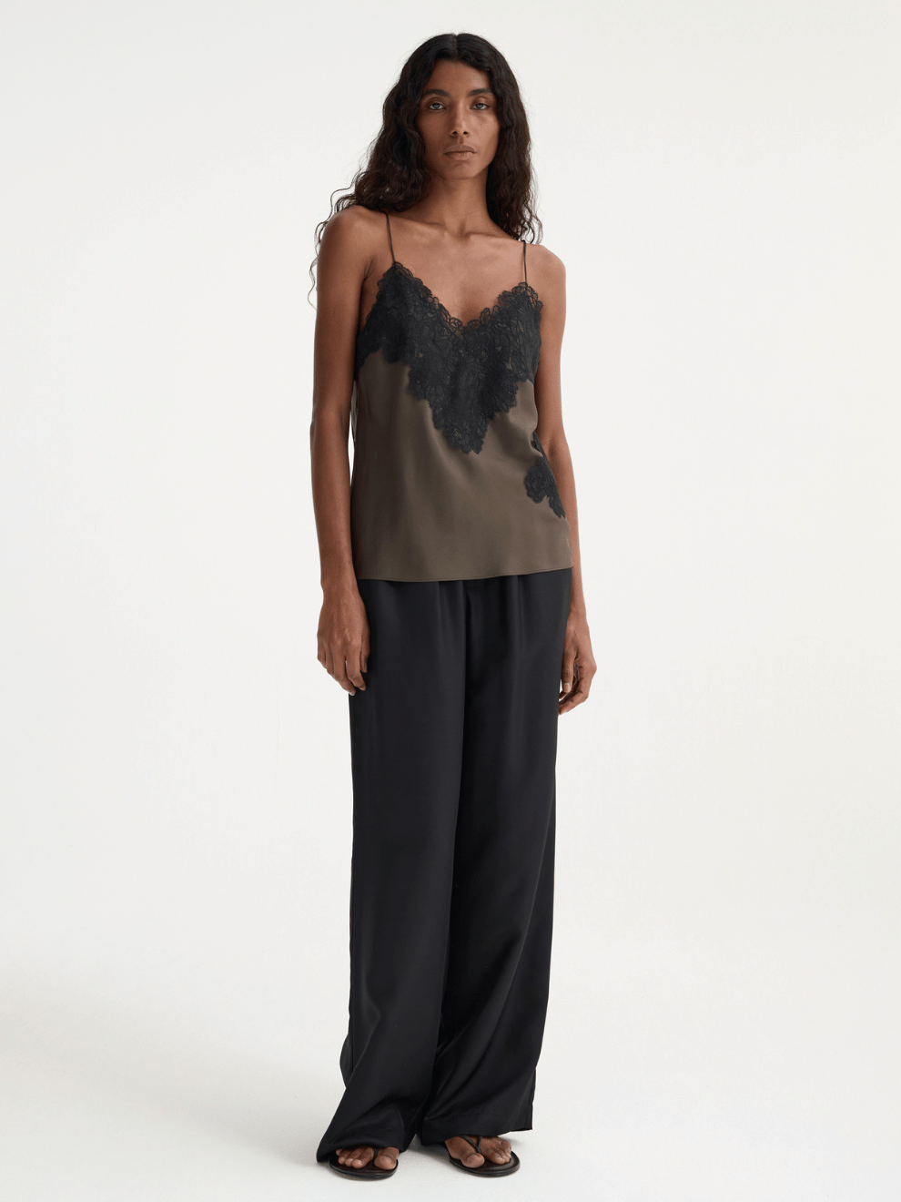 Lace Silk Camisole in Earth