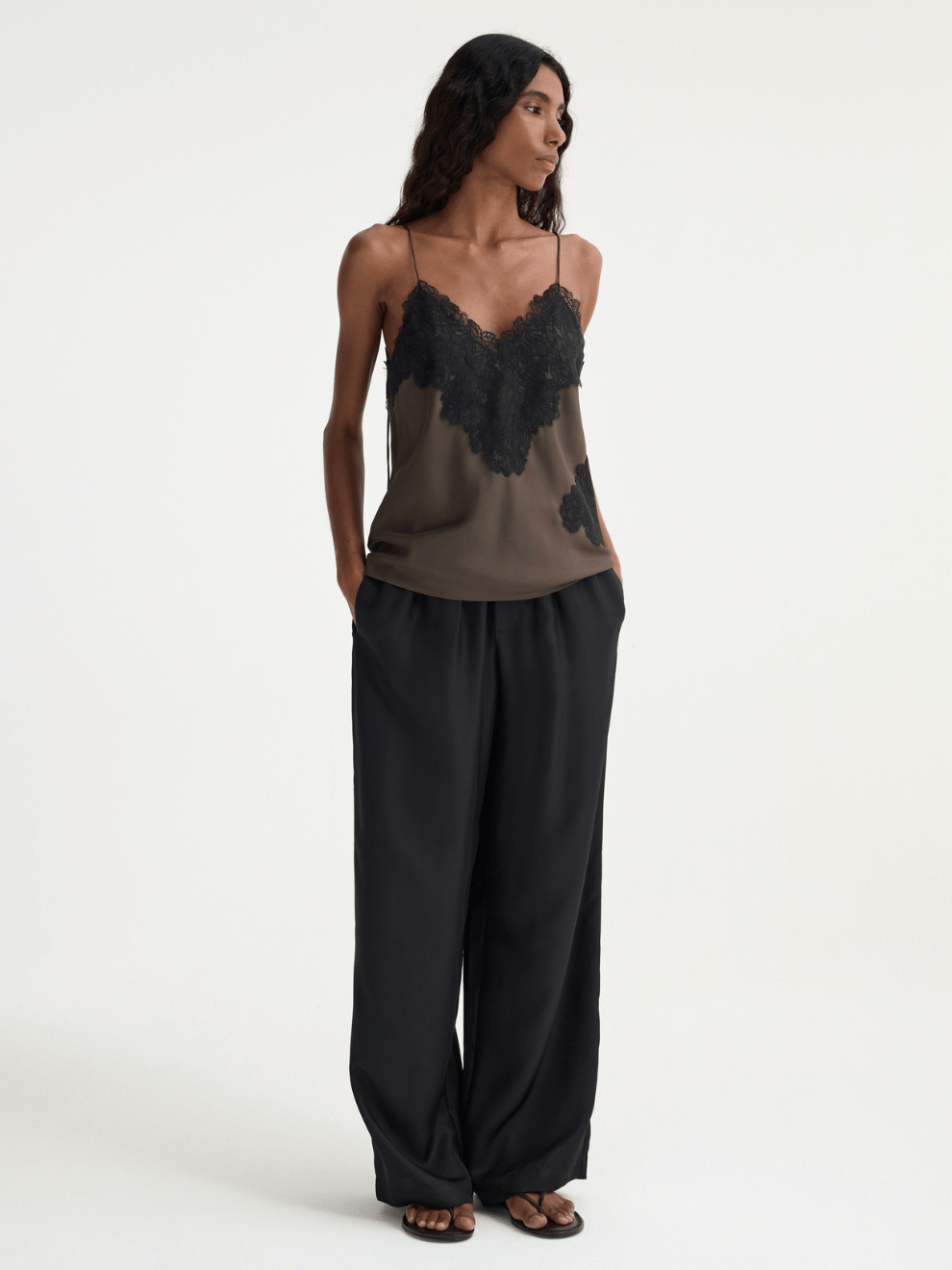 Lace Silk Camisole in Earth