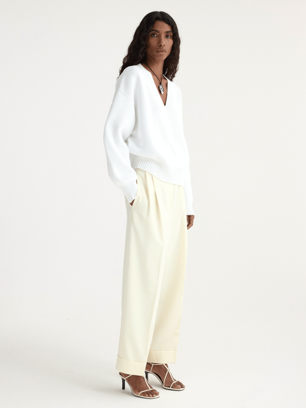 PRE-ORDER V-Neck Knitted Jumper in Optic White