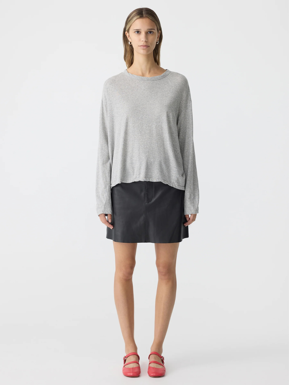 Slouch Superfine Long Sleeve T Shirt in Grey Marl