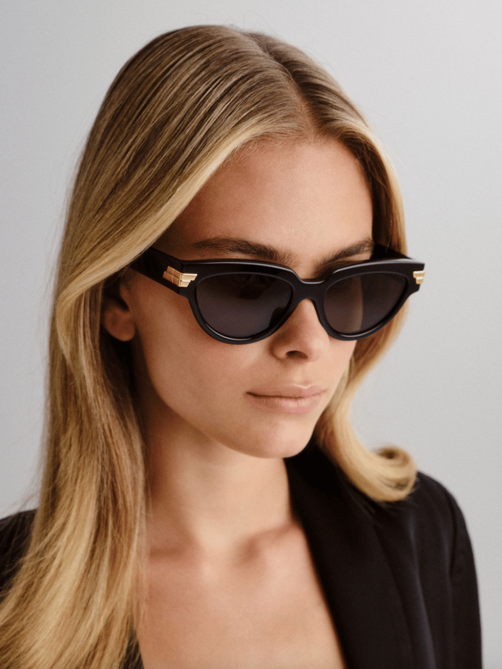 Cat Eye Gold Tone Sunglasses in Black