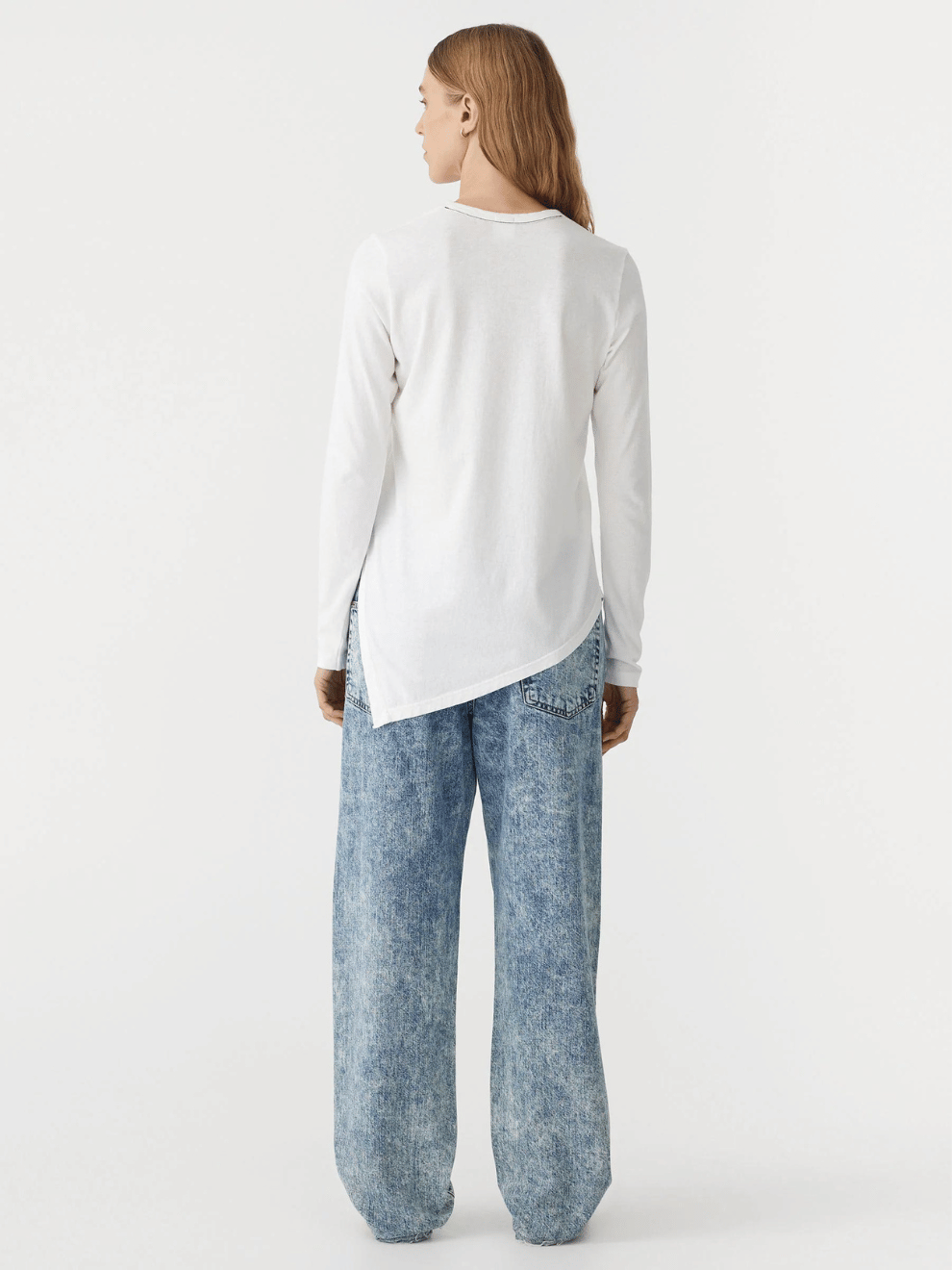 Asymmetric Split Long Sleeve T-Shirt in White