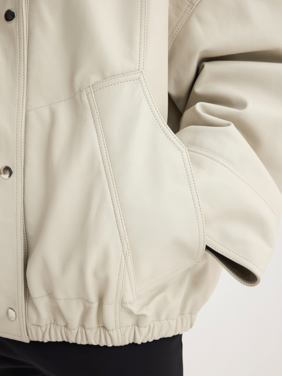 PRE-ORDER Leather Bomber Jacket in Chalk