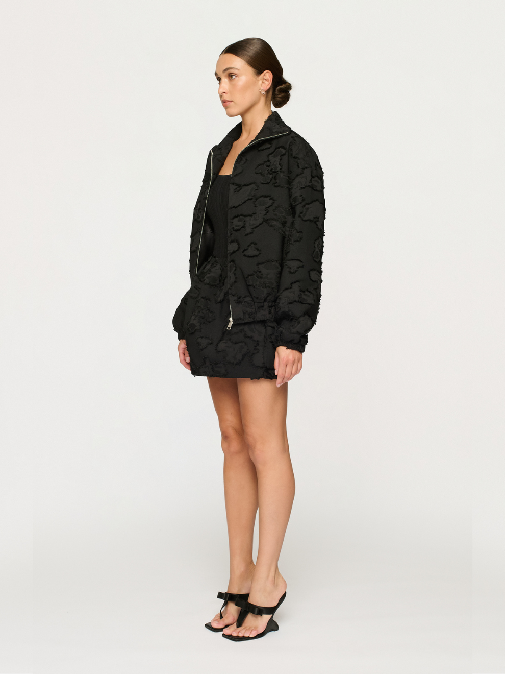 Valor Bomber in Black Clipped Jacquard