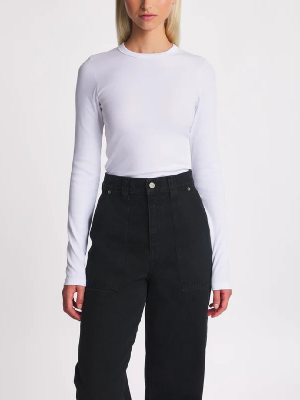 PRE-ORDER Long Sleeve Fine Rib Top in Optic White