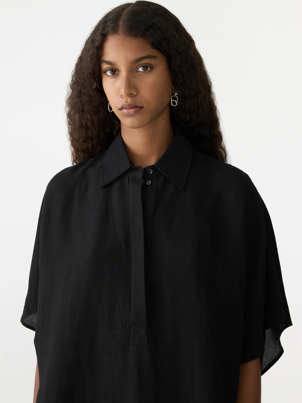 Boxy Placket Dress in Black