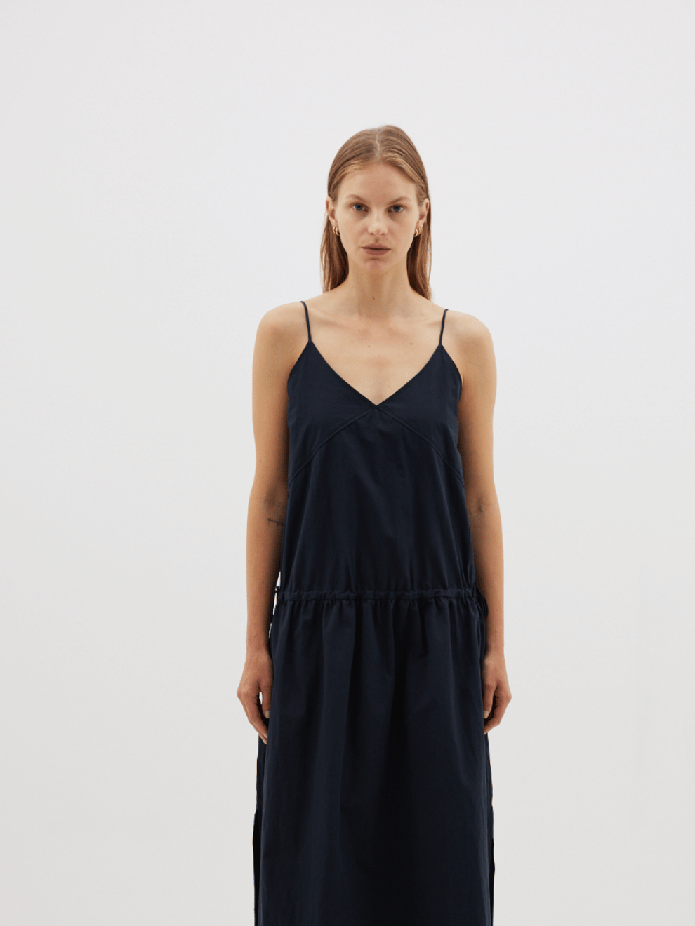 Crushed Cotton Drawcord Dress Ink