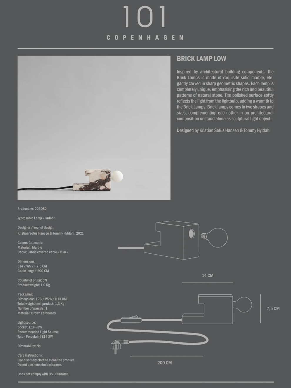 PRE-ORDER Brick Lamp Low in Calacatta