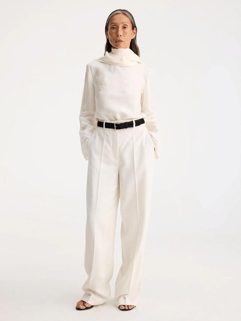 Textured Wide Leg Trousers in Winter White