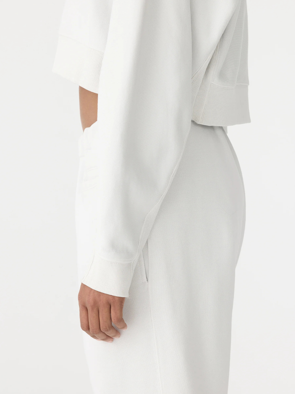 Boxy Cropped V Neck Sweat in Antique White