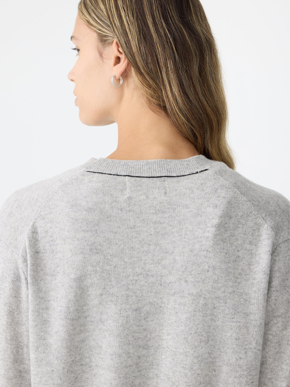 Wool Cashmere V Neck Knit in Grey Marl