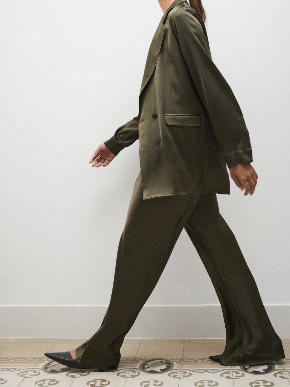 Bias Cut Pants in Pine