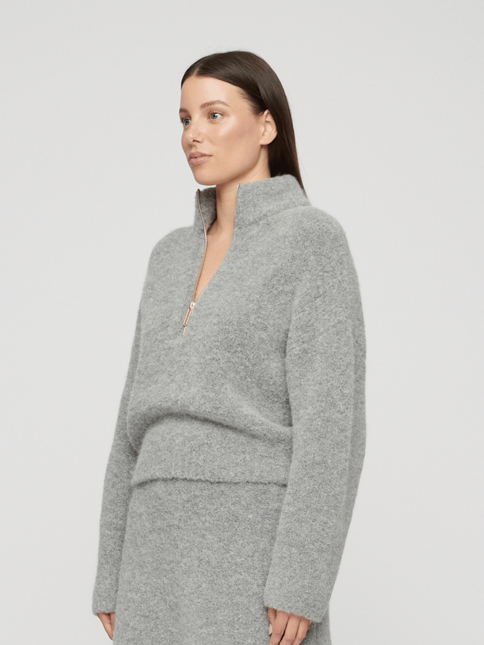 Boyd Boucle Half Zip in Light Grey Marle