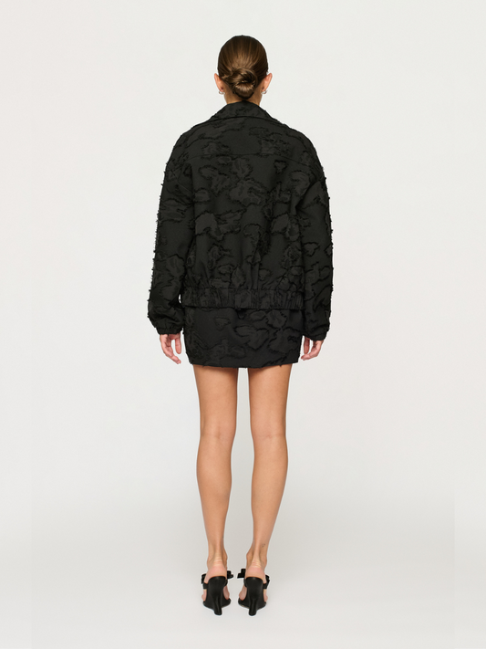 Valor Bomber in Black Clipped Jacquard