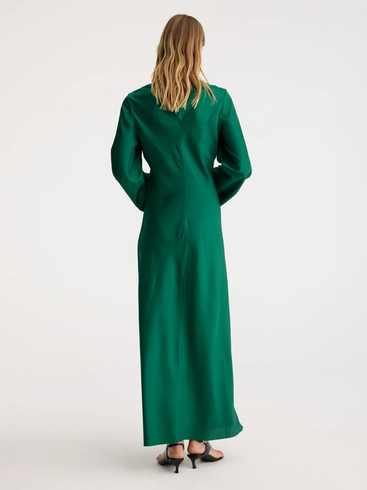 Minimal Wide Sleeved Silk Dress in Emerald