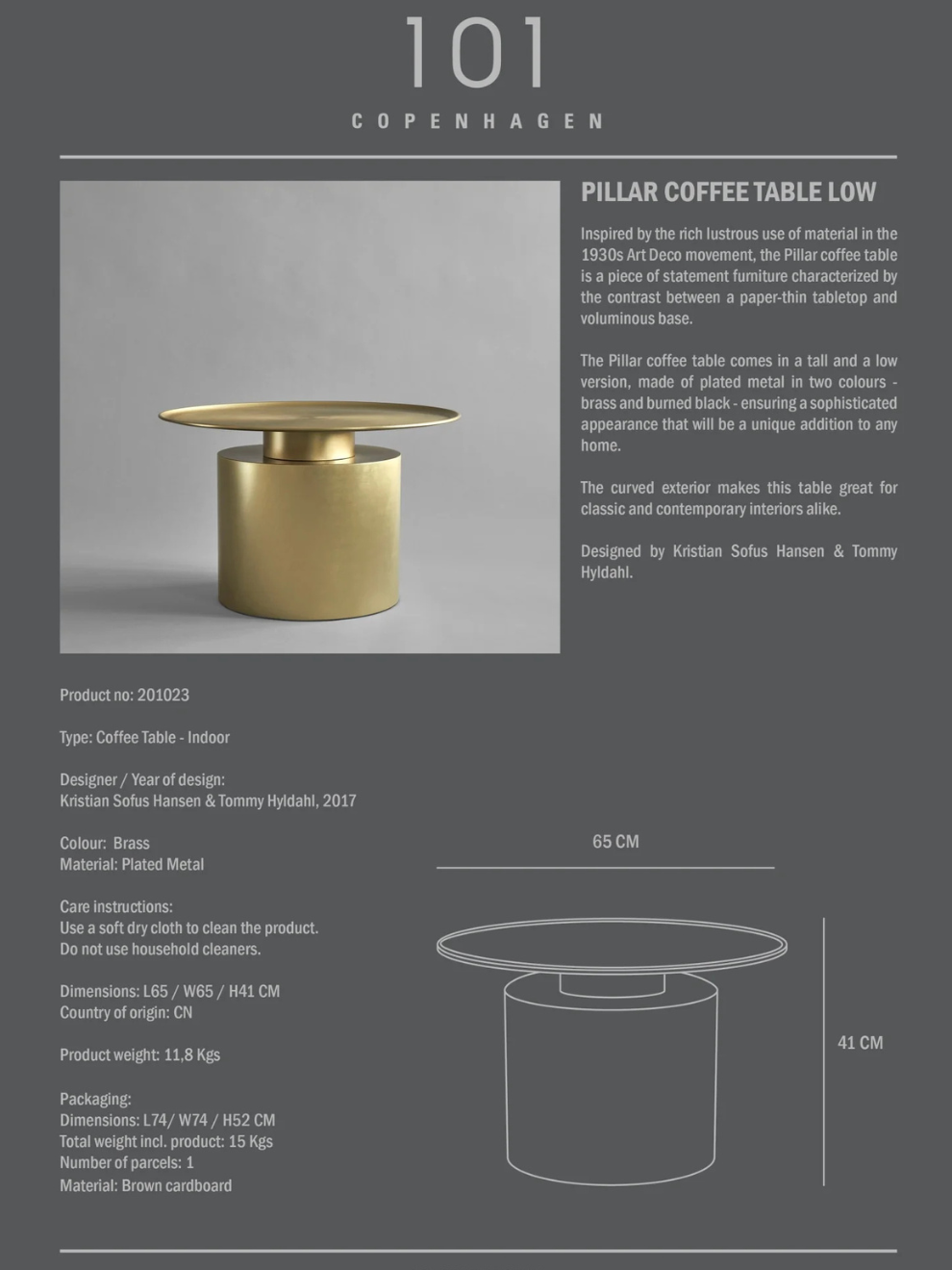 Pre-ORDER Pillar Table Low in Brass