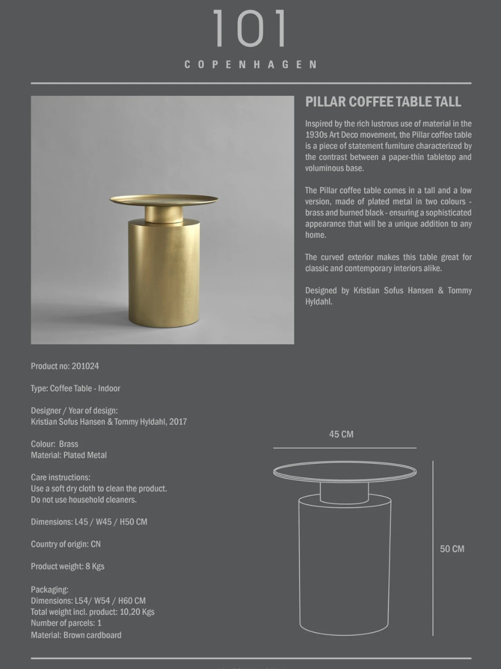 PRE-ORDER Pillar Table Tall in Brass