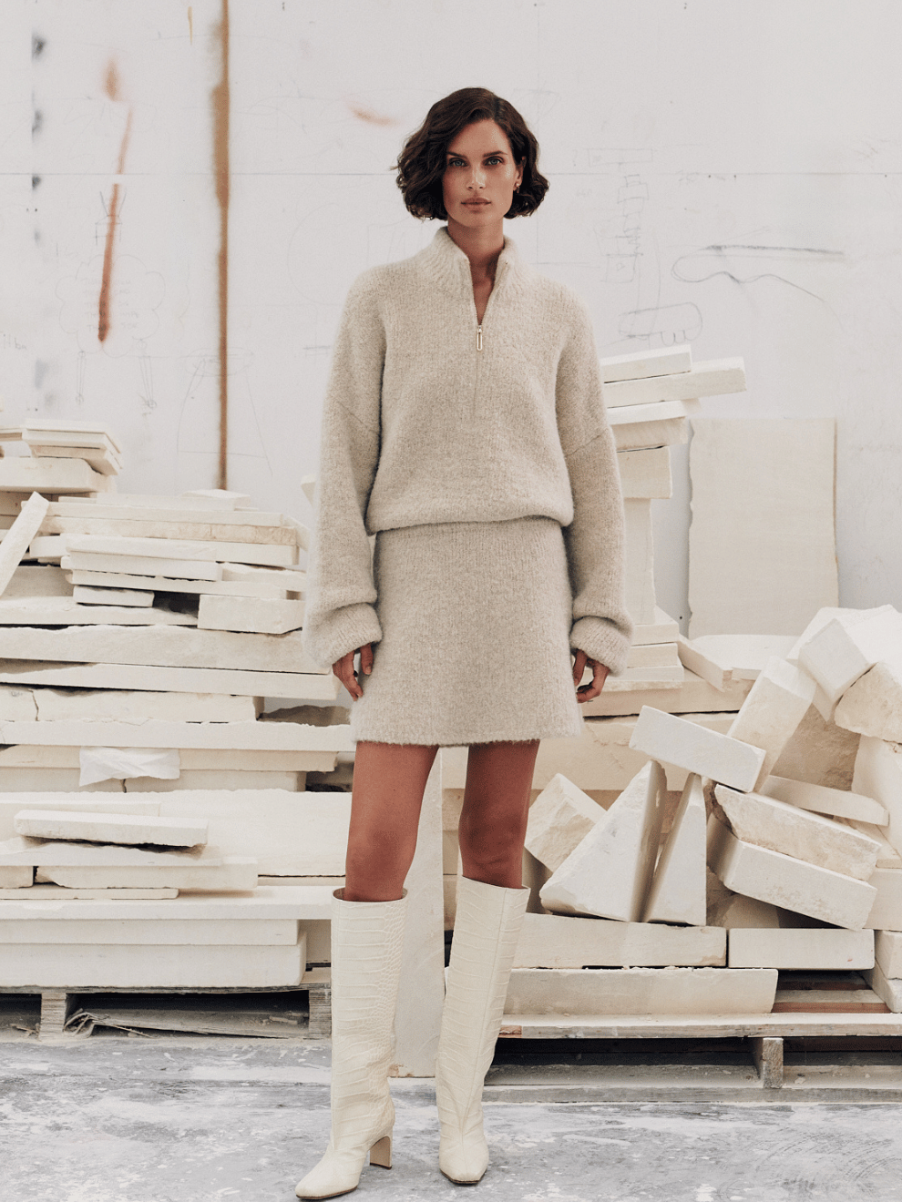 Boyd Boucle Half Zip in Alabaster