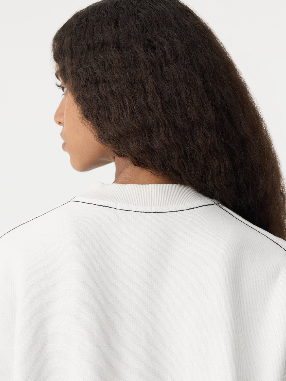 Boxy Cropped V Neck Sweat in Antique White