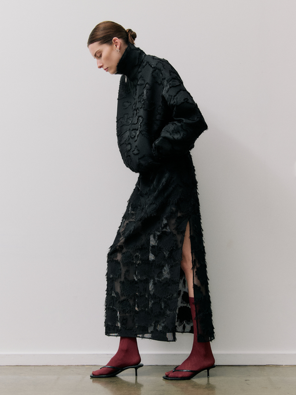 Valor Bomber in Black Clipped Jacquard