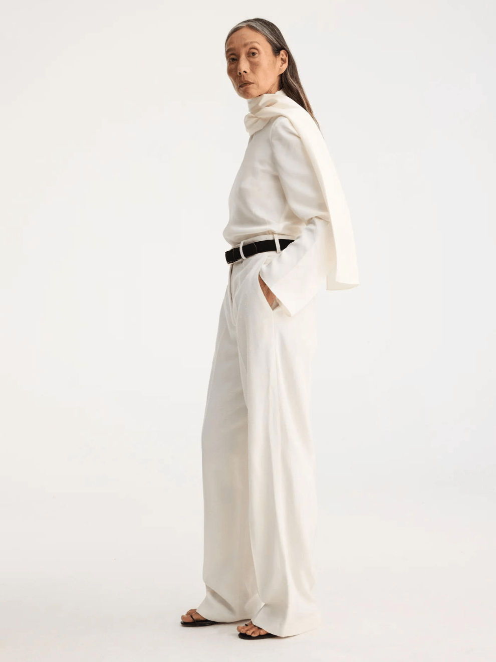 Textured Wide Leg Trousers in Winter White