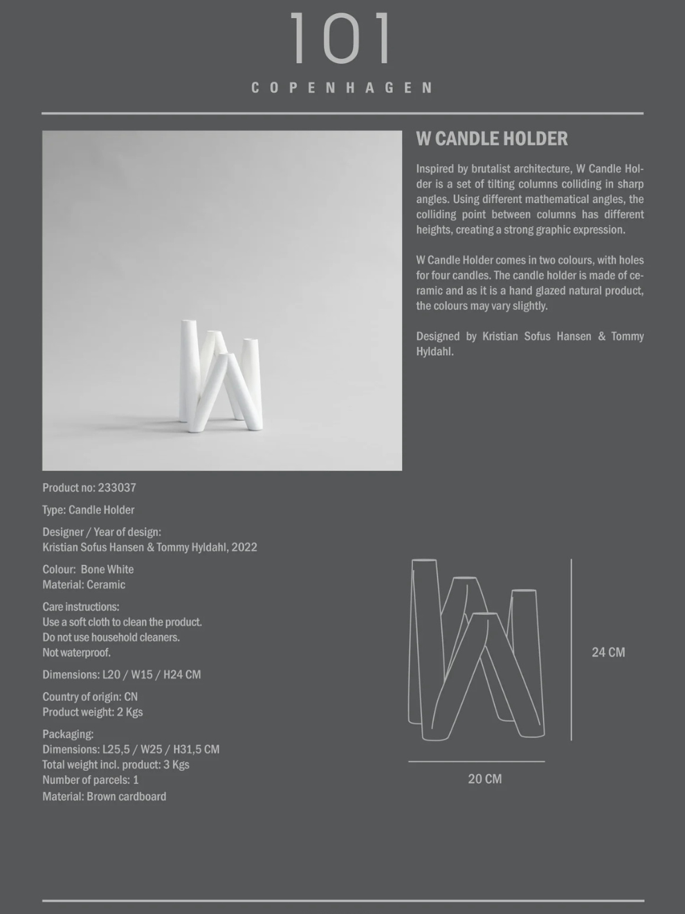 PRE-ORDER W Candle Holder in Bone White