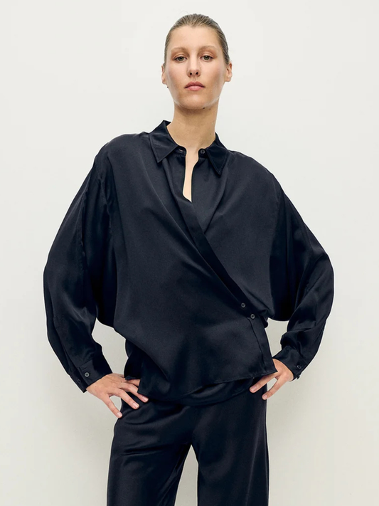 Chiffon Crossover Shirt in Black