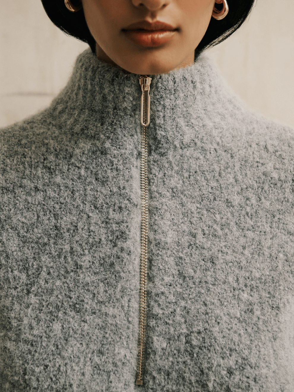 Boyd Boucle Half Zip in Light Grey Marle