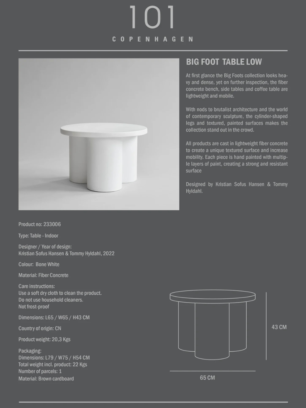PRE-ORDER Big Foot Table Low in Bone White