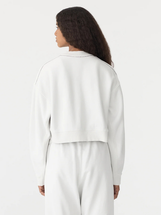 Boxy Cropped V Neck Sweat in Antique White