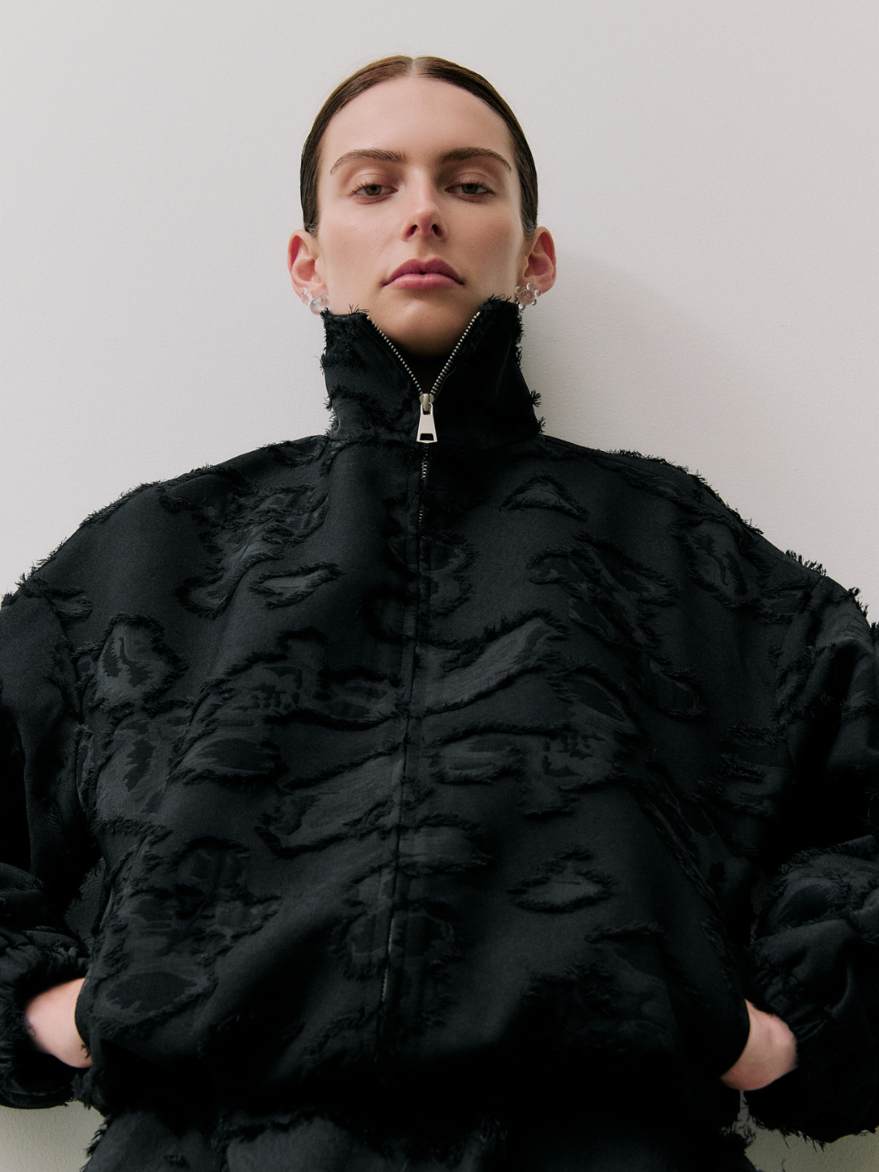 Valor Bomber in Black Clipped Jacquard