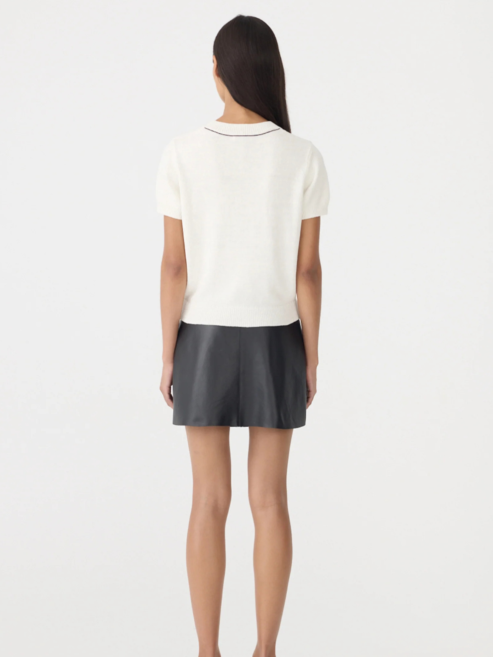 Cotton Linen Slim Short Sleeve Knit in White