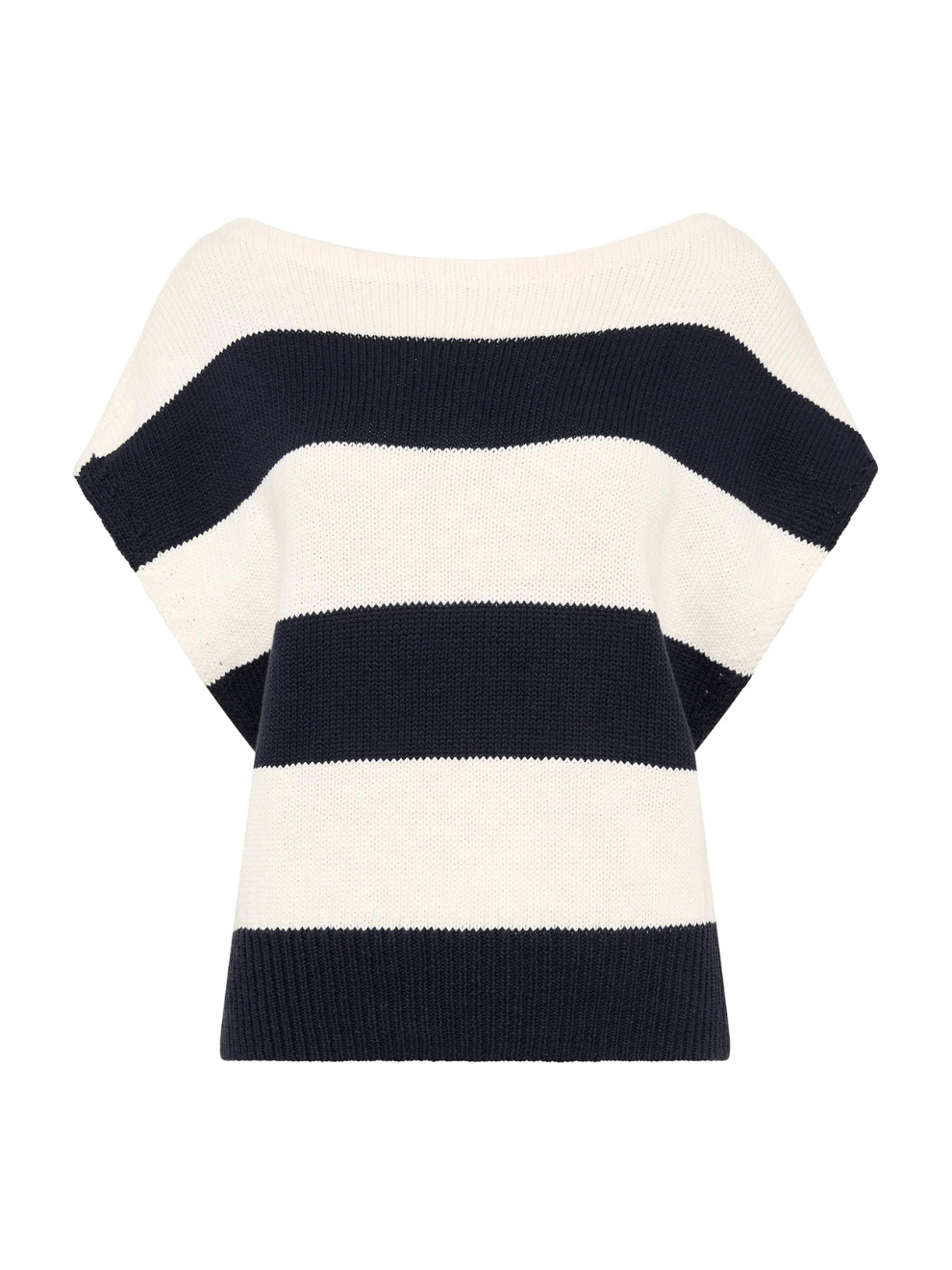 Boatneck Cap Sleeve Knit in Ink/Natural Stripe