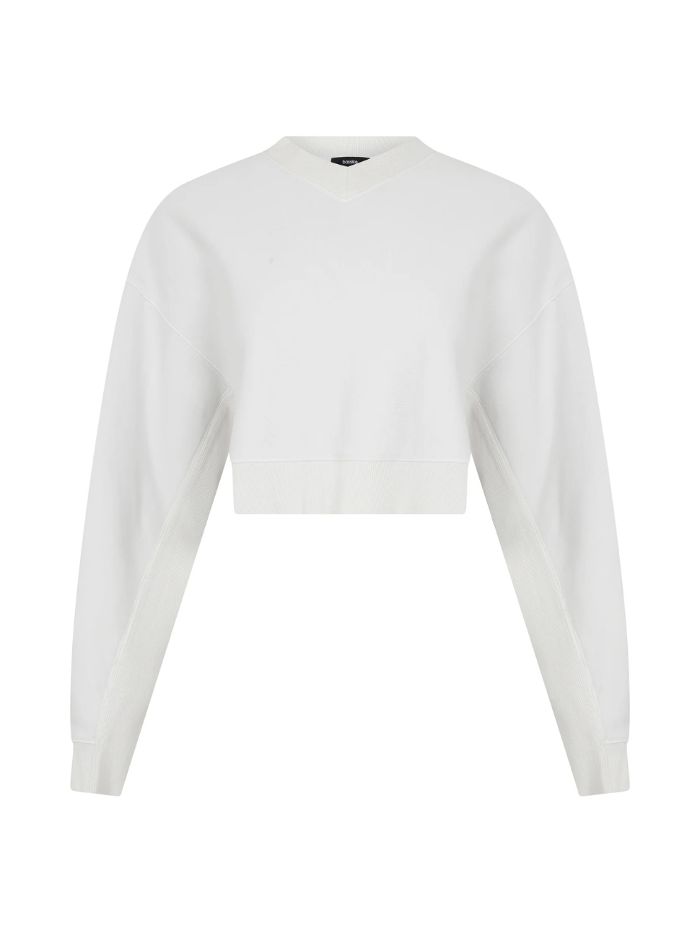 Boxy Cropped V Neck Sweat in Antique White