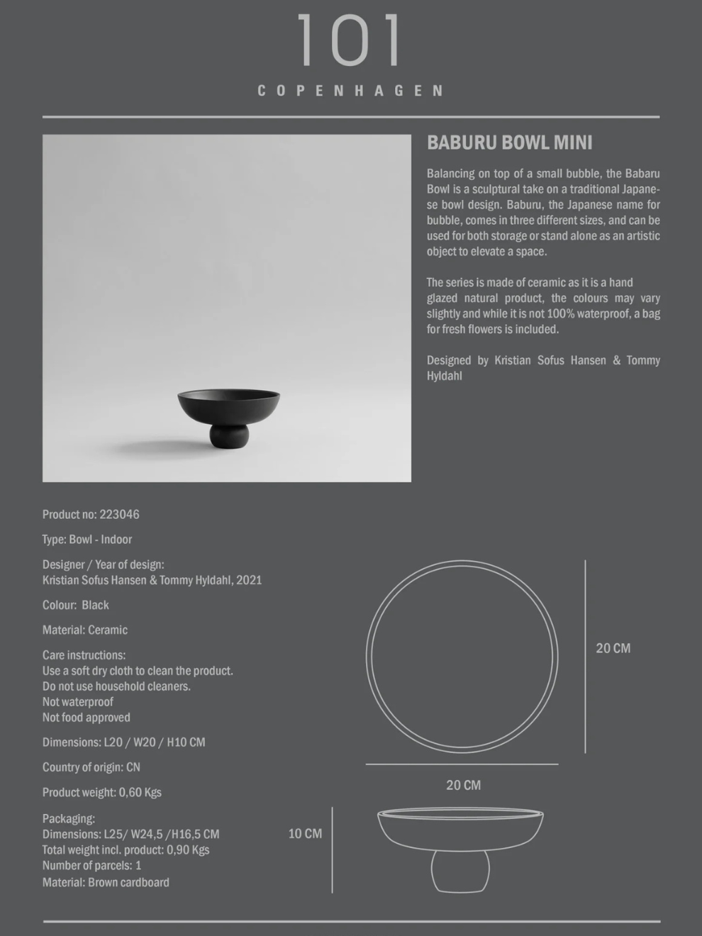 Baburu Bowl Mini in Bone Black