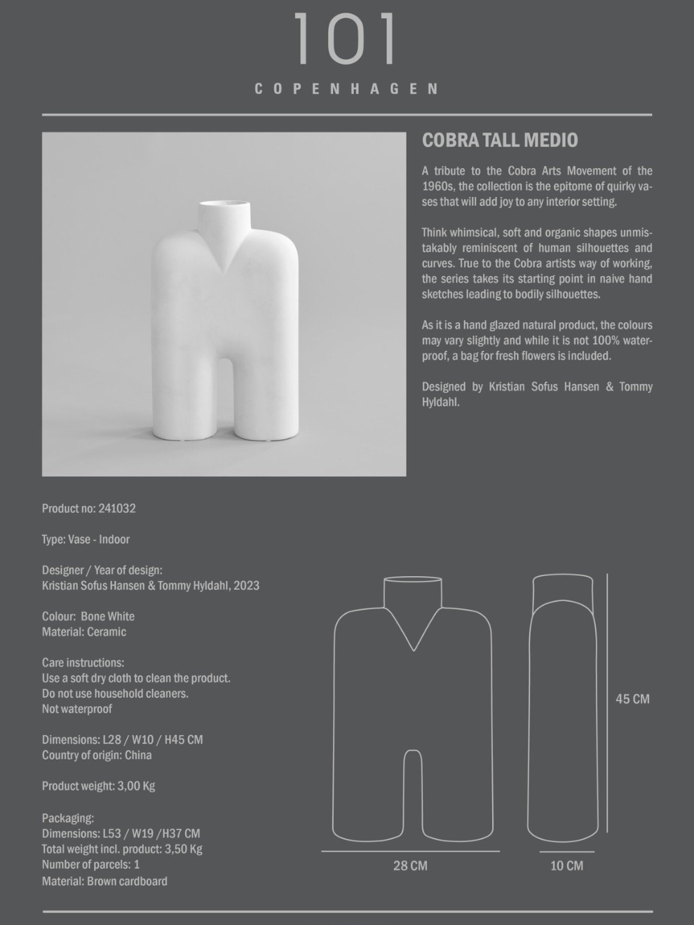 PRE-ORDER Cobra Tall Medio Vase in Bone White