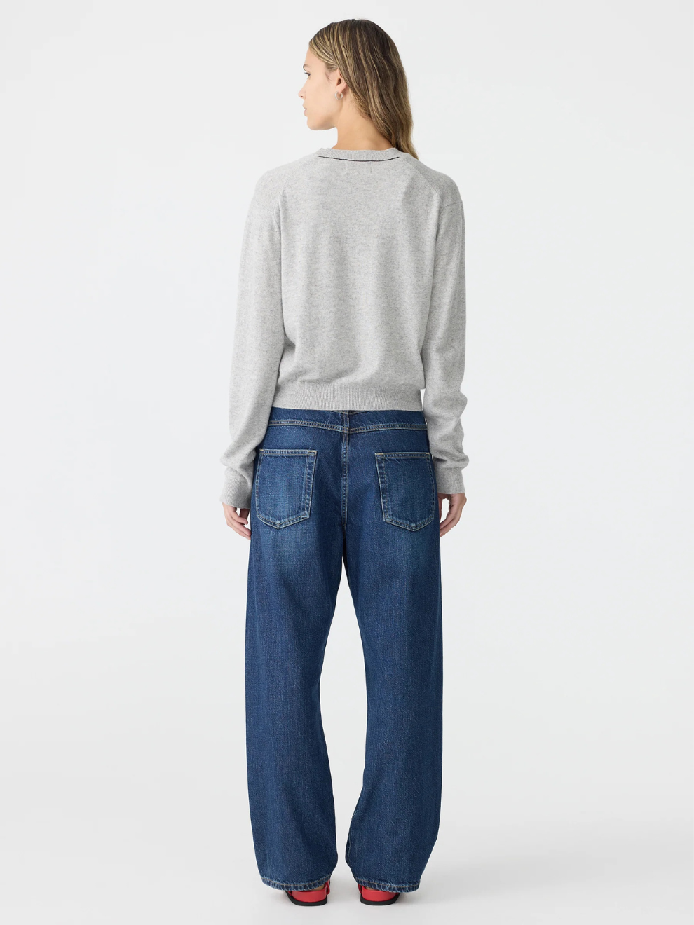 Wool Cashmere V Neck Knit in Grey Marl