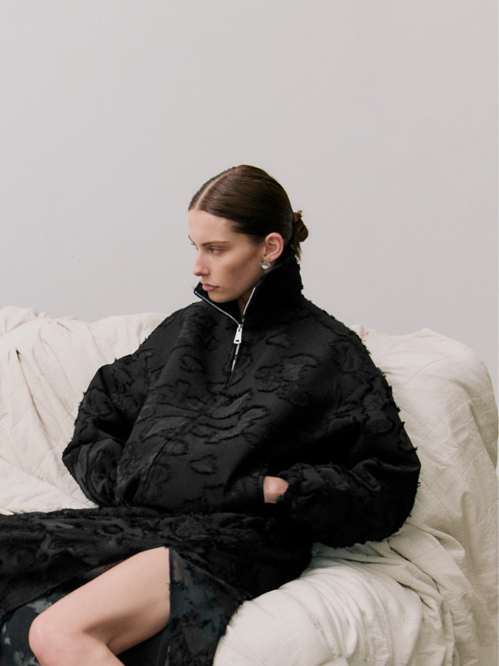 Valor Bomber in Black Clipped Jacquard