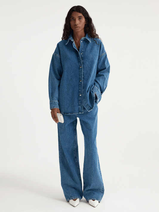 Denim Oversized Shirt in Mid Denim Blue