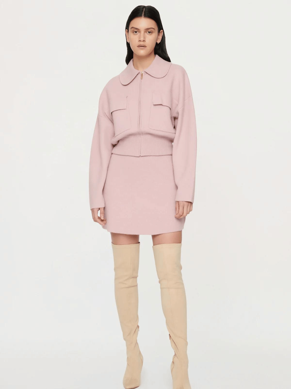 Mia Boiled Wool Knit Skirt in Pink