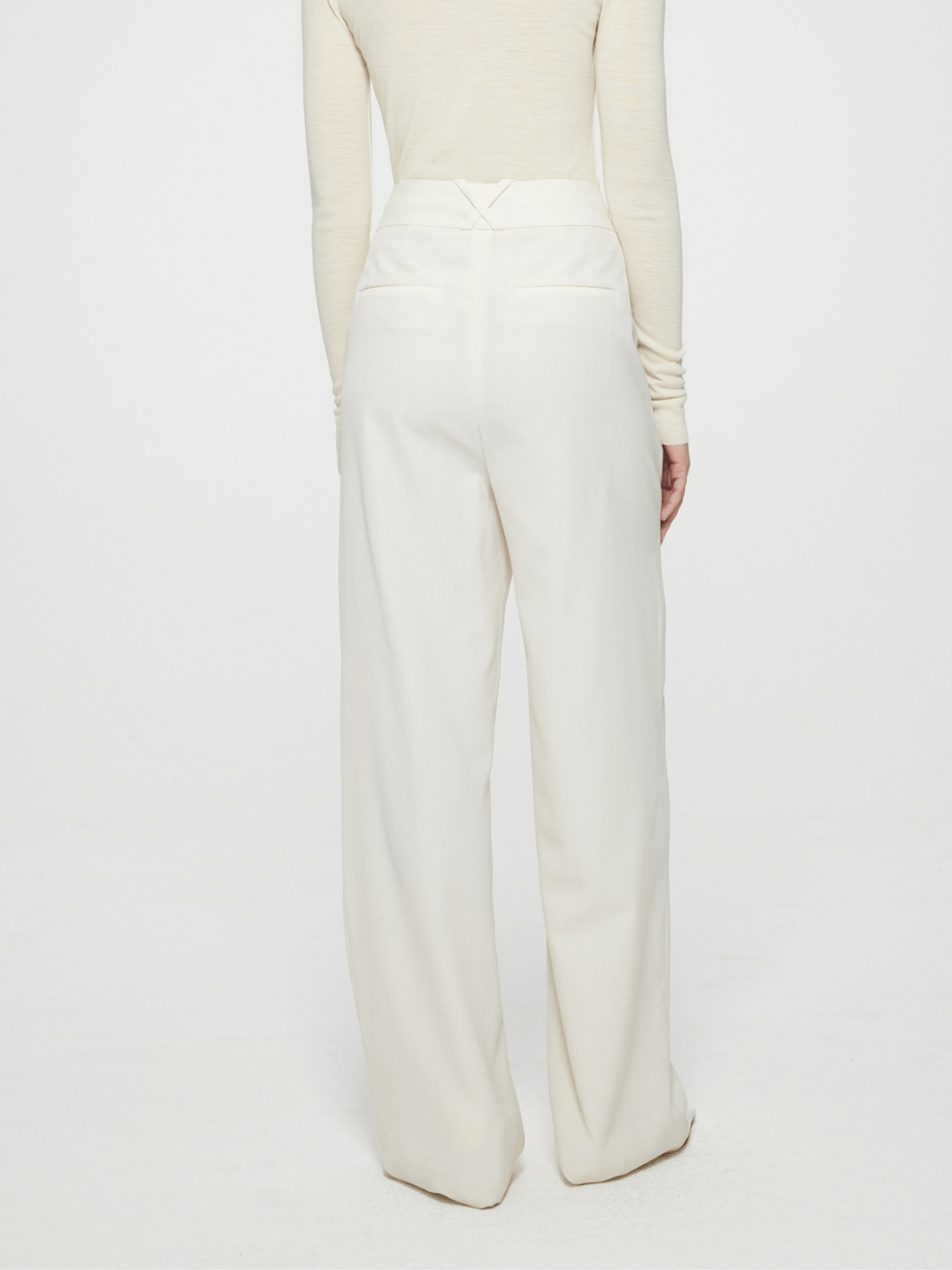 Wide Leg Tailored Trousers in Cream