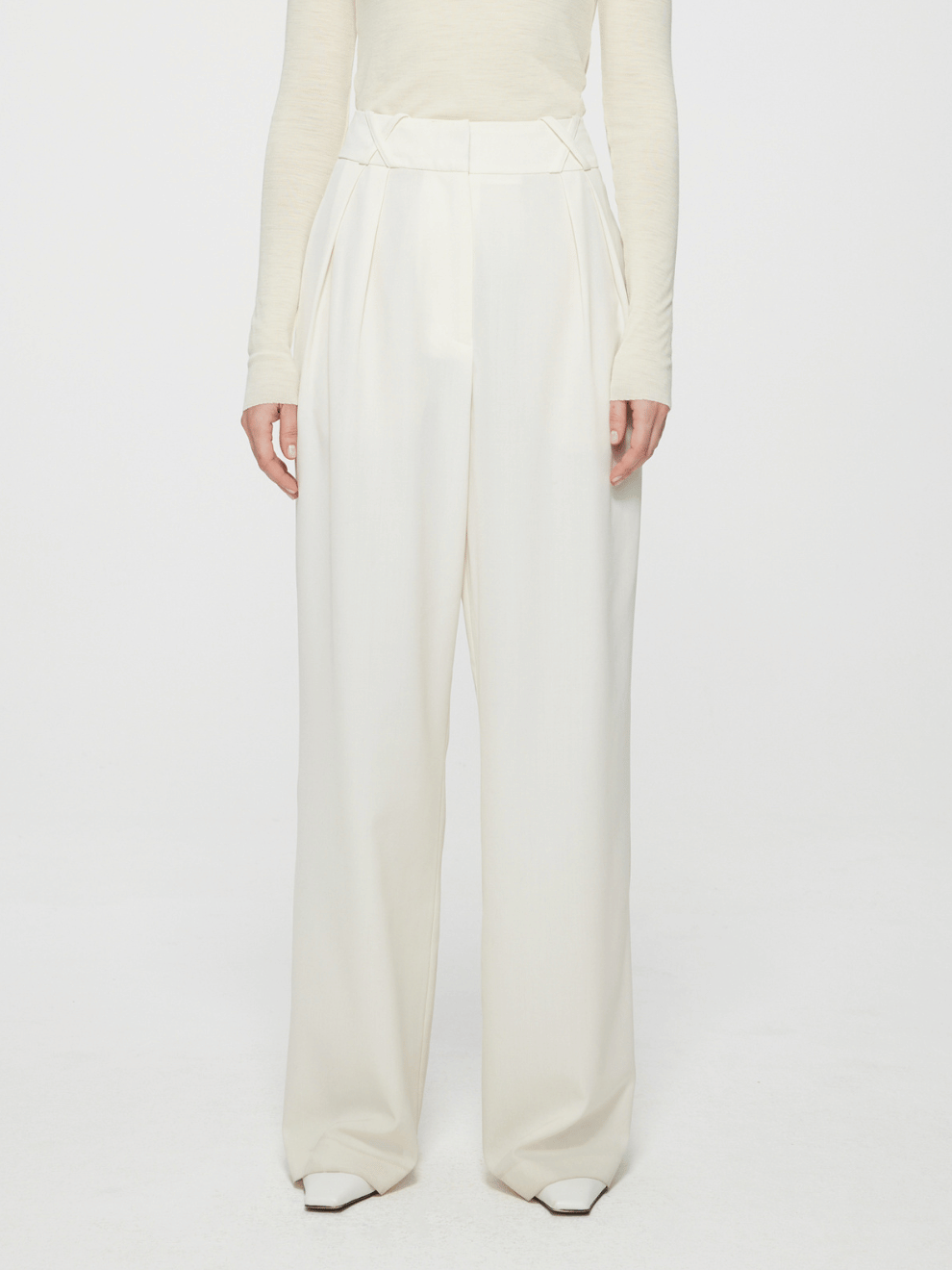 Wide Leg Tailored Trousers in Cream